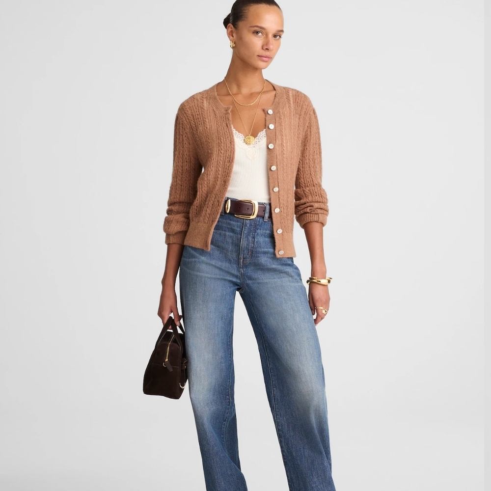 Madewell Pointelle Stitch Cardigan In Coffee - Picture 7 of 16